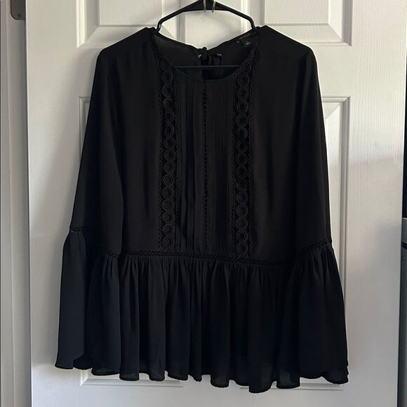 Ann Taylor Peplum Ruffle Sleeve Boho Blouse Top Size S - Picture 2 of 8